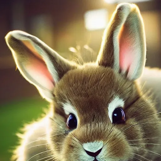 Prompt: cute furry bunny, green eyes, light brown fur, light hair, anime, wlop