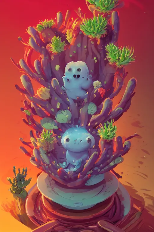 Image similar to roots cactus sushi cristal smurf ghost creature animal sushi cristal very big eye roots cactus elemental flush of force nature micro world fluo fishscale, behance hd by jesper ejsing, by rhads, makoto shinkai and lois van baarle, ilya kuvshinov, rossdraws radiating a glowing aura global illumination ray tracing hdr