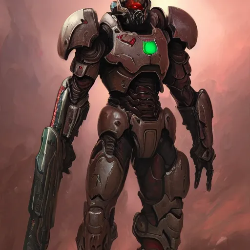 Image similar to doom slayer, a - pose, front view, painted by stanley lau, painted by greg rutkowski, painted by stanley, artgerm, masterpiece, digital art, trending on arts