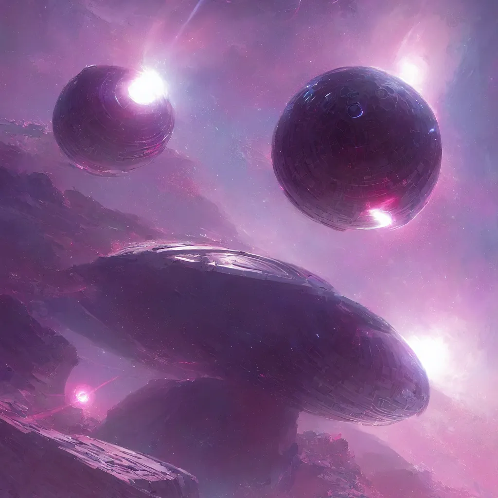 Image similar to dyson sphere program pink planet, blue galaxyportals concept art, by greg rutkowski