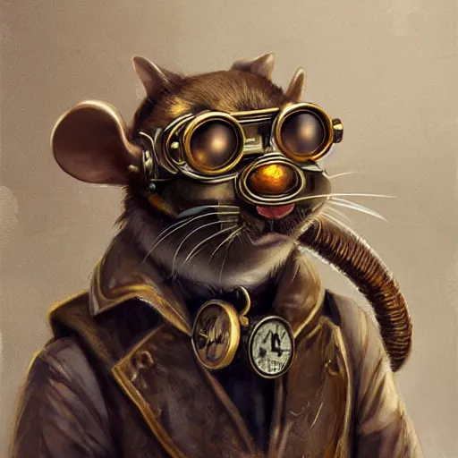 Image similar to a rat with steampunk googles, by WLOP