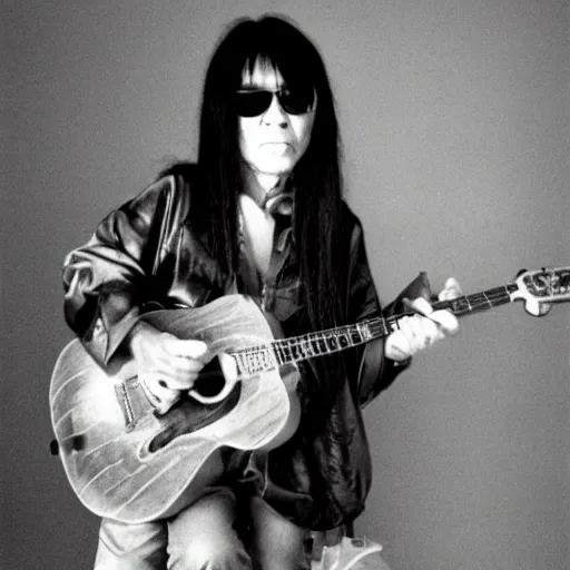 Image similar to keiji haino wearing shades, 3 5 mm film, portrait, by annie liebovitz