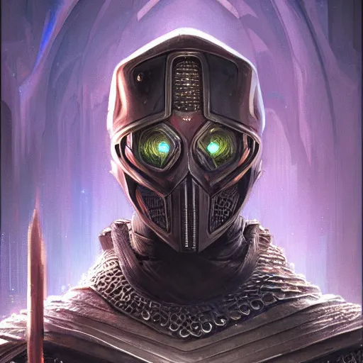 Image similar to the eldritch void knight as a realistic d & d cyberpunk knight, closeup portrait art by donato giancola and greg rutkowski, vintage retro scifi, realistic face, digital art, trending on artstation, symmetry!!