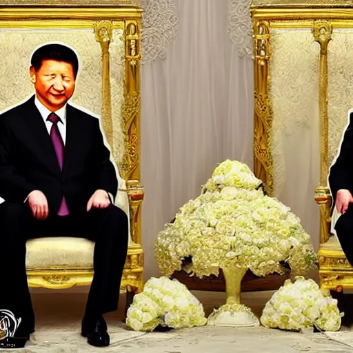 Image similar to photo of wedding putin and xi jinping, realistic