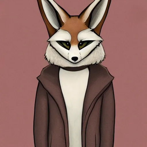 Image similar to a full - body centered front - perspective furry male fursona portrait, a male fennec fursona, mocha swirl color scheme, trending on weasyl, high - resolution, stylized