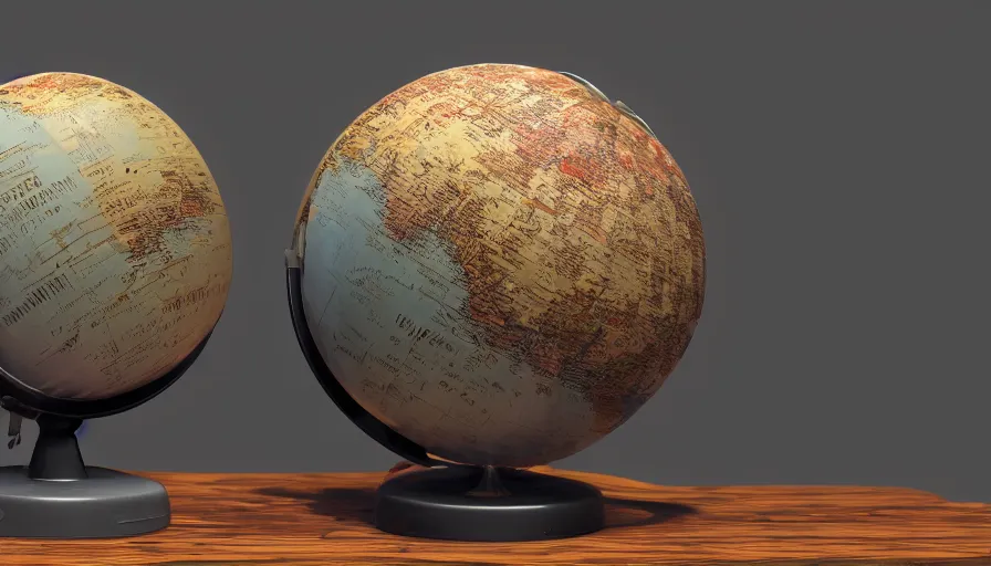 Image similar to dirty world globe on a dirty wooden table, hyperdetailed, artstation, cgsociety, 8 k
