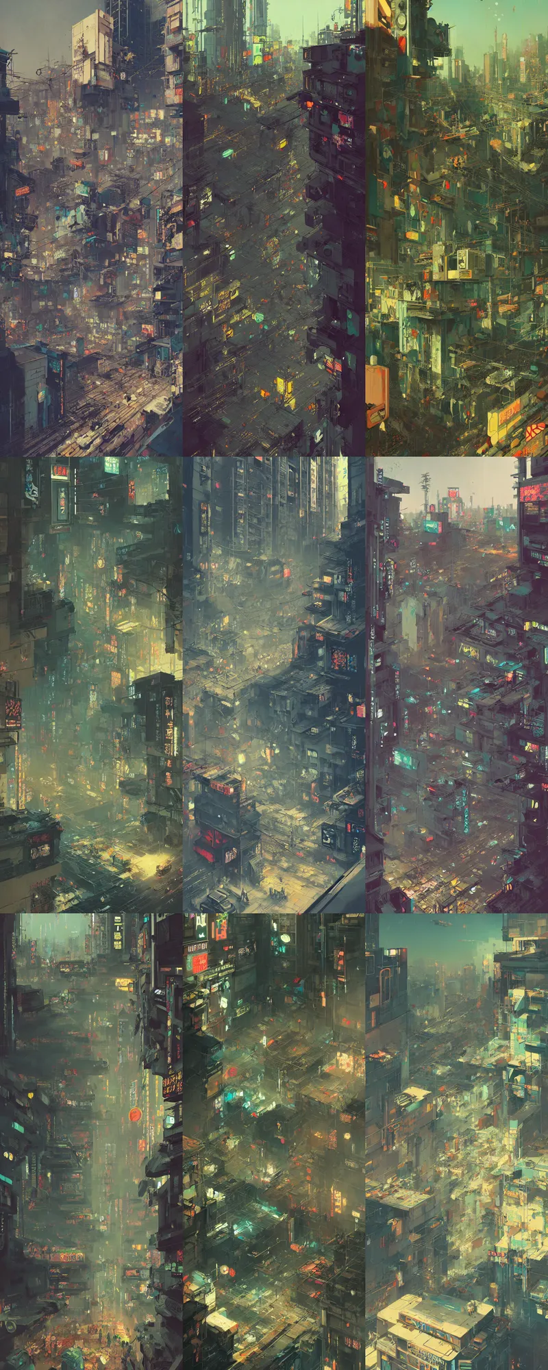 Prompt: duotone olive illustration of beautiful apocalyptic cyberpunk tokyo balcony scene lots of signs and giant lcd displays, composition accidental renaissance golden ratio, by sachin teng and sergey kolesov and ruan jia and heng z and wlop. graffiti art scifi, fantasy, hyper detailed. octane render. concept art. trending on artstation