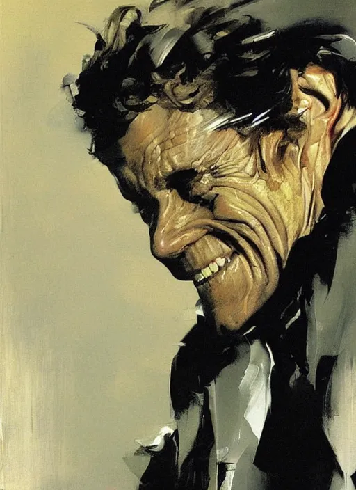 Prompt: willem dafoe, painting by phil hale, fransico goya,'action lines '!!!, graphic style, visible brushstrokes, motion blur, blurry