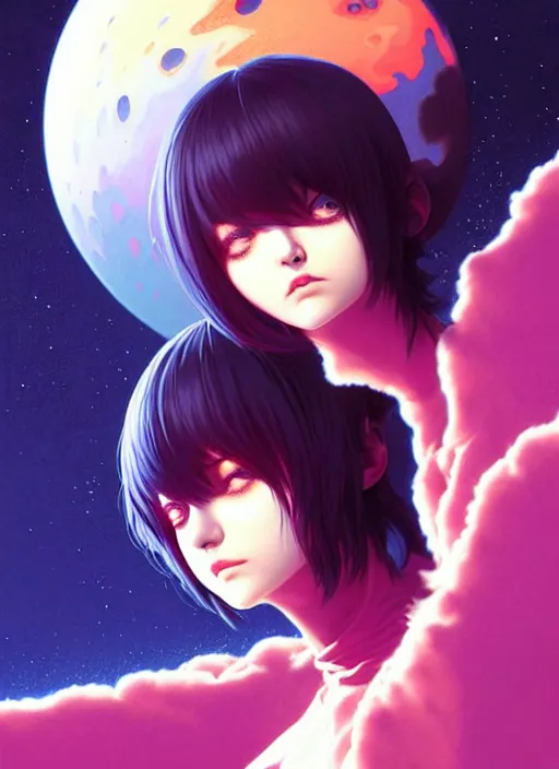 Image similar to emo girl battles again a stove fire. floating planets on the background, box office hit, fantasy and seventies italian horror movie, unreal engine, intricate, highly detailed 8 k, ambient occlusion, extremely beautiful and aesthetic shape of face and neck, art by hiroaki samura and ilya kuvshinov, range murata and rossdraws