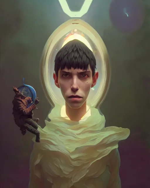 Image similar to highly detailed surreal vfx portrait of saint monkey boy iii, stephen bliss, unreal engine, greg rutkowski, loish, rhads, beeple, makoto shinkai and lois van baarle, ilya kuvshinov, rossdraws, tom bagshaw, alphonse mucha,