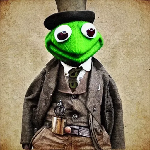 Prompt: “ steampunk kermit the frog ”