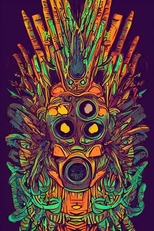 Image similar to animal mask totem roots flower tribal feather gemstone plant wood rock shaman vodoo video game vector cutout illustration vivid multicolor borderlands comics by josan gonzales and dan mumford radiating a glowing aura