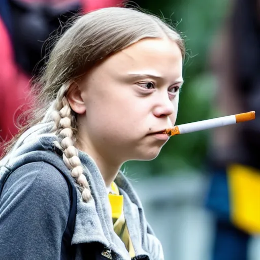 Image similar to greta thunberg smoking a cigarette