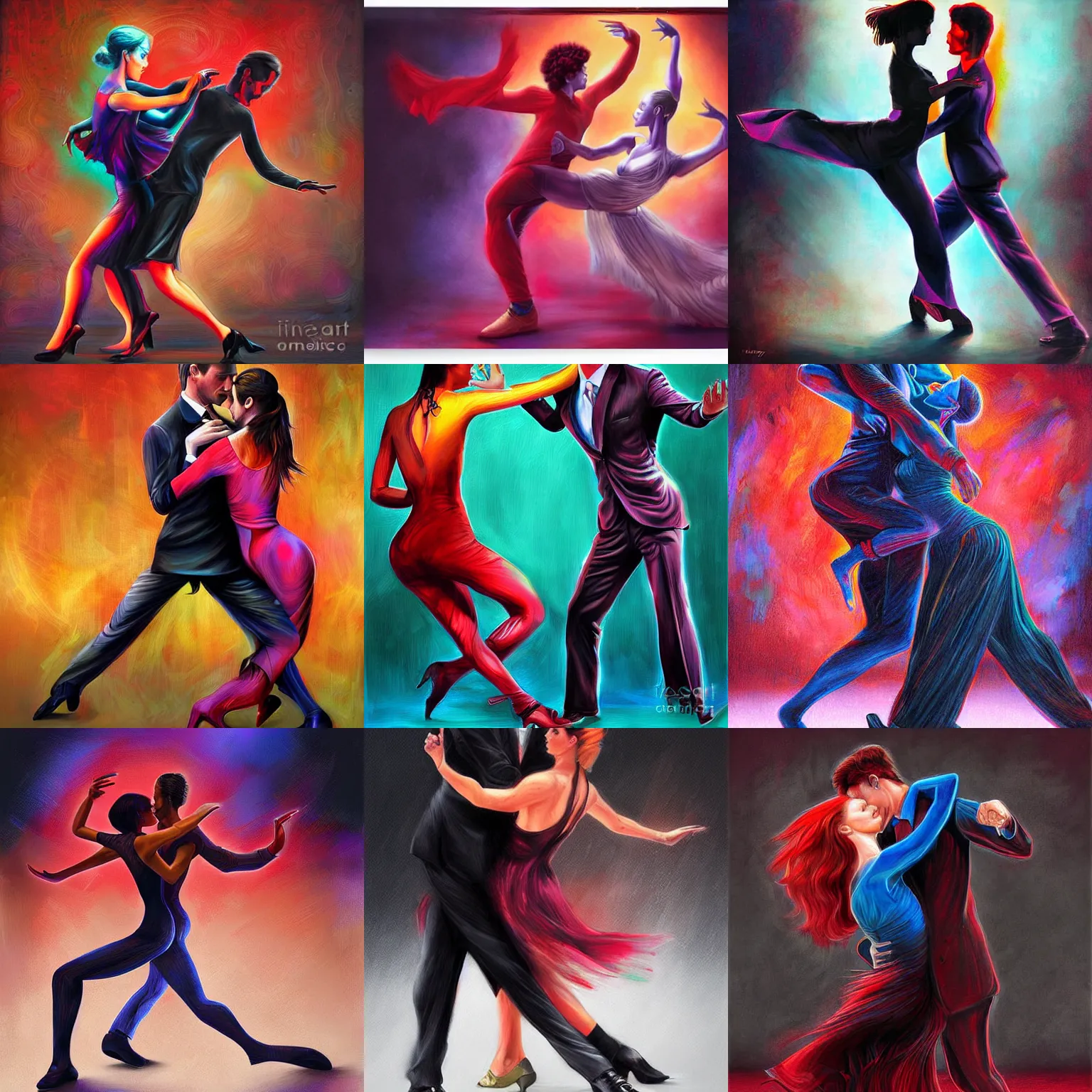 Prompt: tango footwork, dark, vibrant, digital art, by magali villeneuve