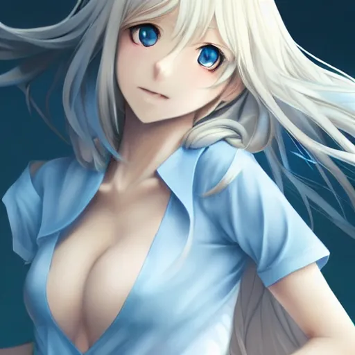 Image similar to a very beautiful anime cute girl, full body, long wavy blond hair, sky blue eyes, full round face, short smile, fancy top, miniskirt, front view, medium shot, mid-shot, highly detailed, cinematic wallpaper by Stanley Artgerm Lau