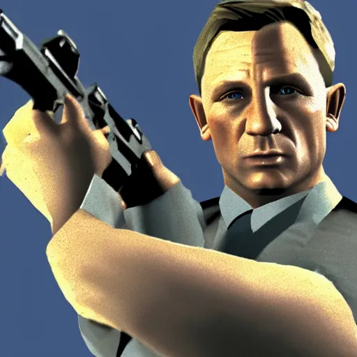 Prompt: daniel craig as james bond in goldeneye 0 0 7 low poly n 6 4 screenshot