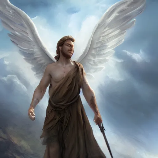 Image similar to an extremely white male angel, matte painting, concept art, extremely detailed, 4k