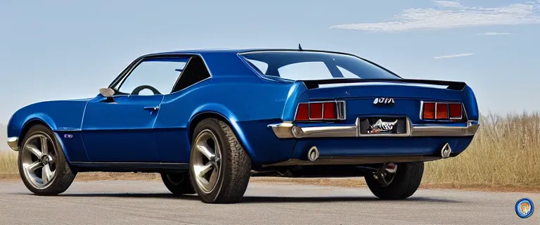 Image similar to denim blue audi camaro b 1 ( 1 9 6 7 ), restomod, establishing shot