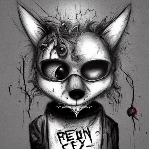 Image similar to surrealism grunge cartoon sketch of a cute zombie fox by michael karcz, loony toons styl, horror theme, detailed
