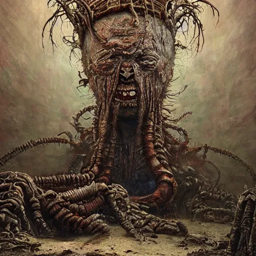 Image similar to an epic horrifying fantastic hyperdetailed 3 d matte painting photo taken with nikon d 7 5 0 an of a decaying eldritch creature partially covered with grafitti art by moebius by zdzisław beksinski by jakub rozalski by nekro