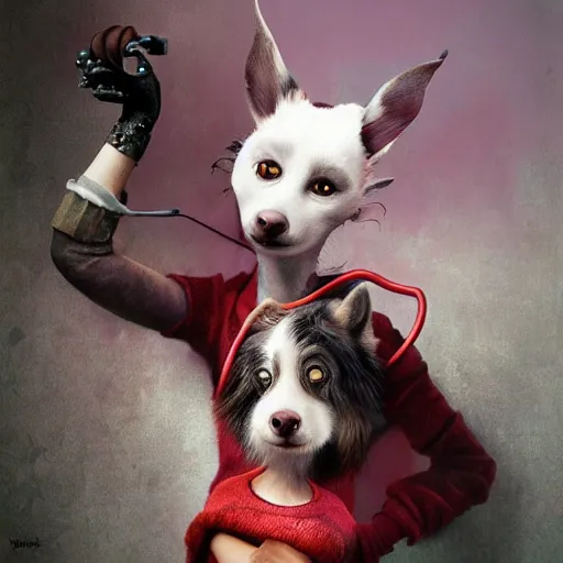 Image similar to a girl with a pet by ray caesar, colorful, hyper realistic, detailed, sharp focus