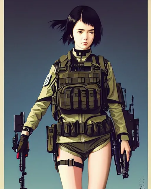 Image similar to girl wearing tactical gear | | very very anime!!!, fine - face, audrey plaza, realistic shaded perfect face, fine details. anime. realistic shaded lighting poster by ilya kuvshinov katsuhiro otomo ghost - in - the - shell, magali villeneuve, artgerm, jeremy lipkin and michael garmash and rob rey