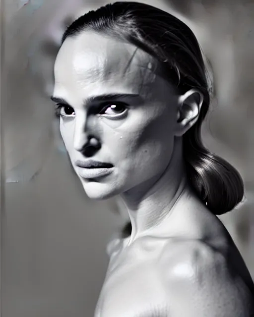 Image similar to symmetrical young natalie portman portrait cream white background, soft diffused light, bjork aesthetic, translucent, by rineke dijkstra, intricate details, highly detailed, masterpiece,