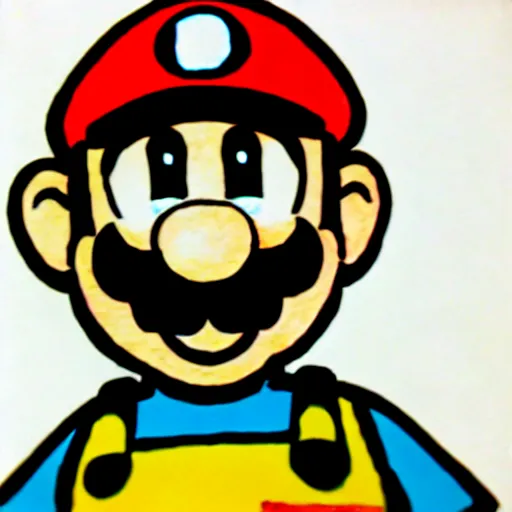 Prompt: child's drawing on mario from super mario brothers, crayon