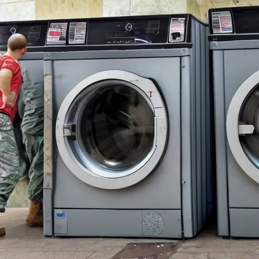 Prompt: russians soldiers stealing washing machines