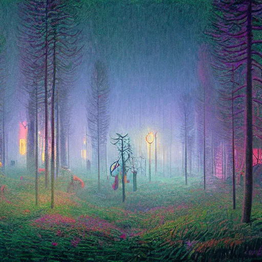 Prompt: A magical forest by Simon Stålenhag, Dan Mumford and Claude Monet