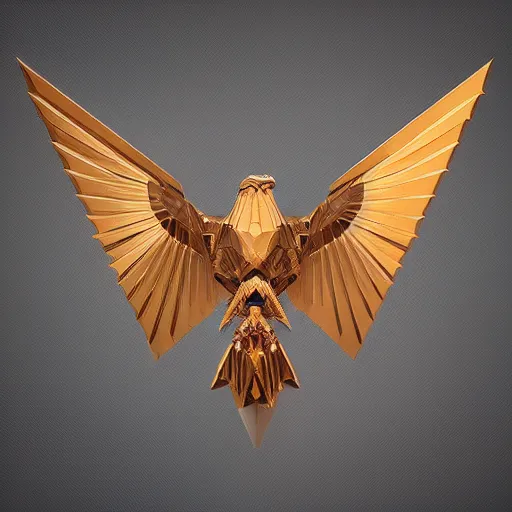 Image similar to 2 dimensional, vector, low poly, crystal eagle icon, black background, cgsociety, artstation, octane render