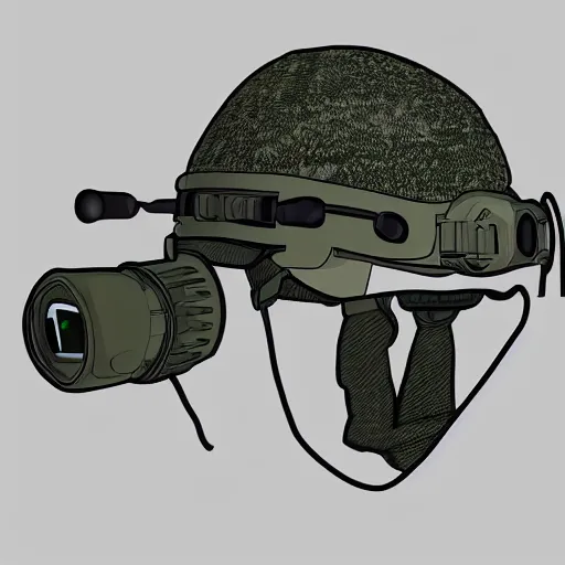 Image similar to illustration of a tactical military helmet with night vision goggles