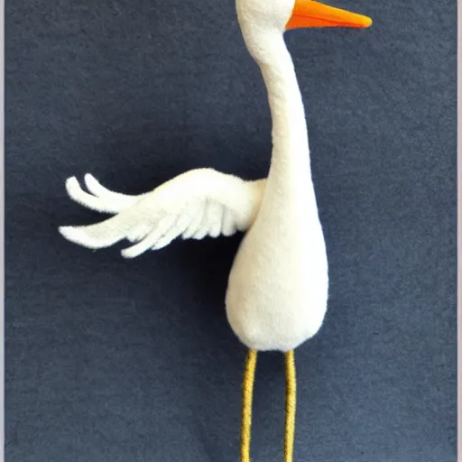 Image similar to plush of a stork wearing an elegant suit