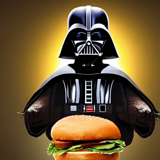 Prompt: A realistic photo of Darth Vader dressed as a burger