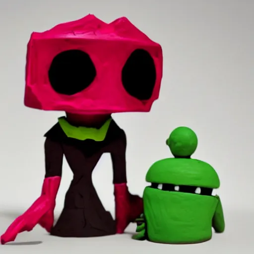 Prompt: invader zim, made of clay, claymation