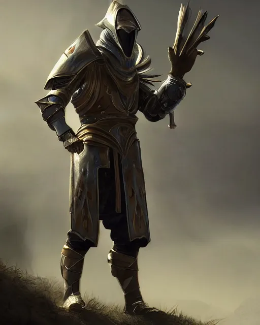 Image similar to medieval peasant, warframe armor, perfect, concept art, scifi, 4 k, ultra realistic, epic lighting, cinematic, high detail, masterpiece