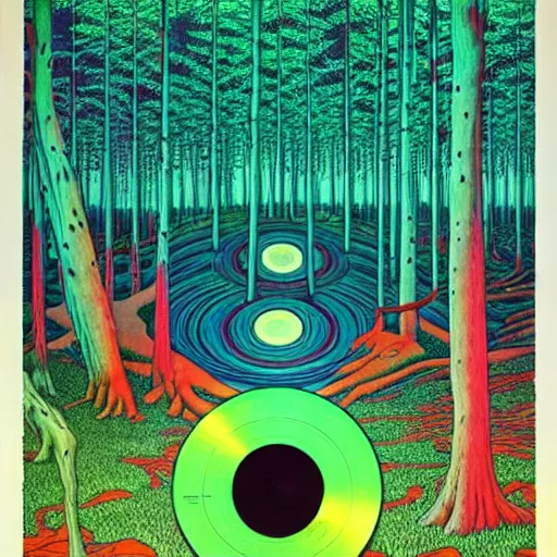 Prompt: ( ( ( ( ( forest on a mysterious planet ) ) ) ) ) by mœbius!!!!!!!!!!!!!!!!!!!!!!!!!!!, overditailed art, colorful, record jacket