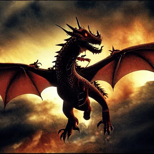 Image similar to dragon flying high, from the movie reign of fire, by steven speilberg