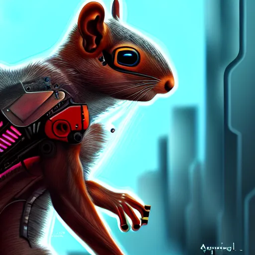 Image similar to cyberpunk squirrel, cyborg, intricate, digital painting, artstation, intricate, concept art, smooth, sharp focus, unreal engine