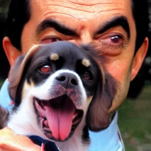 Image similar to mr bean poking a dog