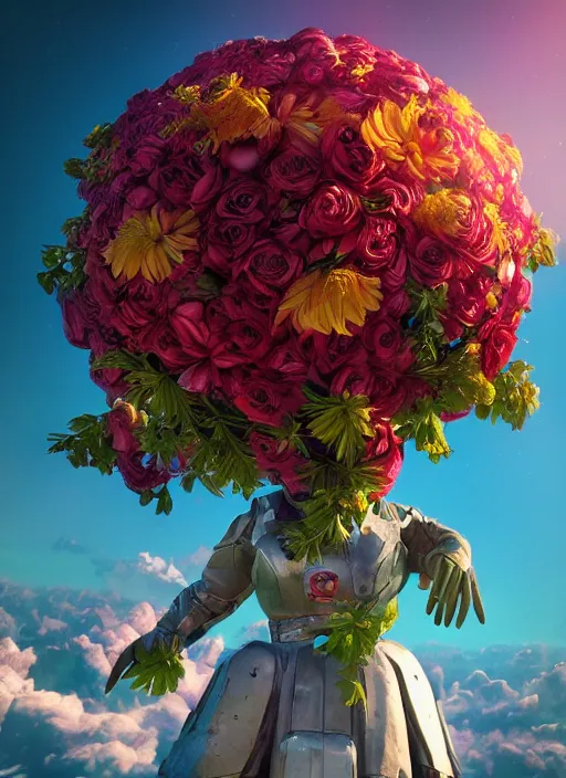 Image similar to An epic fantastic realism comic book style painting of the most beautiful flowers launched into space, bouquets, fisheye lens, unreal 5, DAZ, hyperrealistic, octane render, dynamic lighting