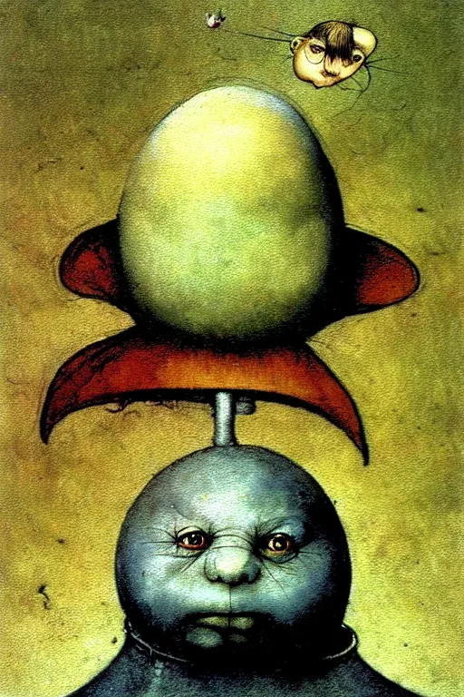 Prompt: hieronymus bosch, brian froud, painting of humpty dumpty