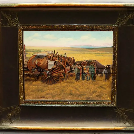 Image similar to long wagon train, western art