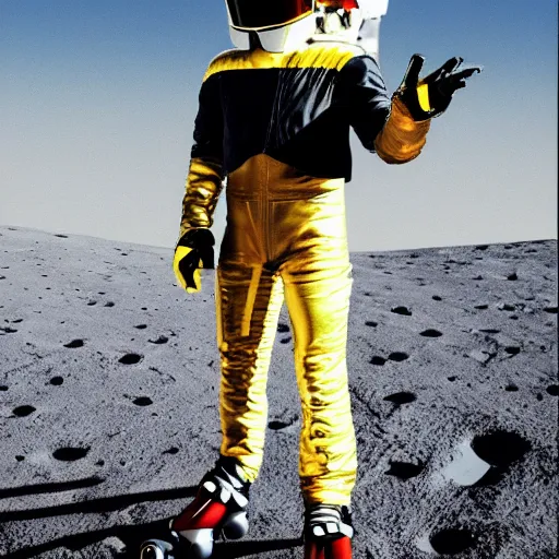 Image similar to daft punk rollerblading on the moon