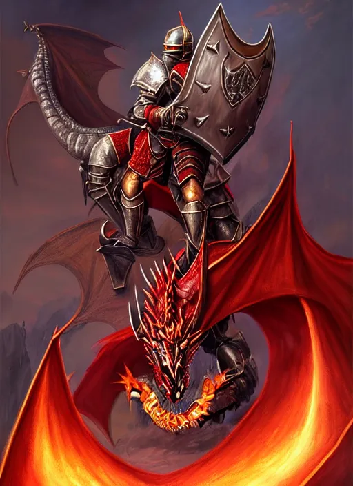 Prompt: a _ fantasy _ style _ portrait _ painting _ of paladin knight with shield fighting a red dragon, oil _ painting _ unreal _ 5 _ daz. _ rpg _ portrait _ extremely _ detailed _ artgerm _ greg _ rutkowski _ greg