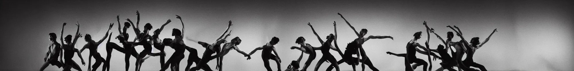 Prompt: a horde of sisyphusses pushing a huge boulder through an empty space, white background, ballet performance photography