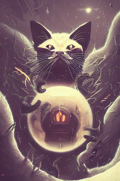 Image similar to demon cat. art by mike winkelmann, sticker, illustration, highly detailed,