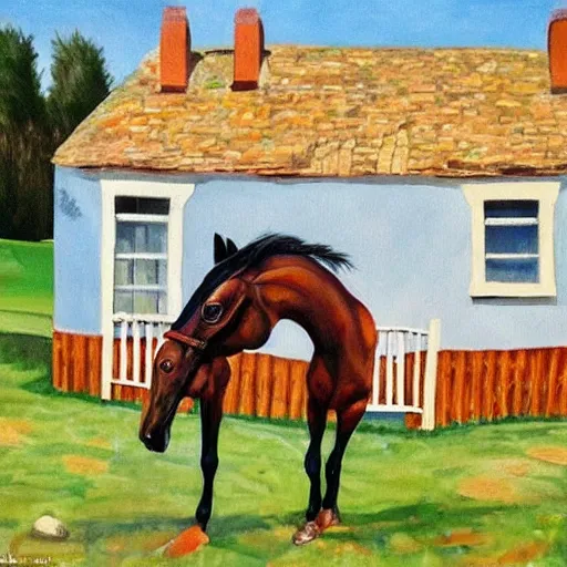 Image similar to A very very very very very very very very very very very very very very very very very very very very beautiful painting of a horse next to a cottage