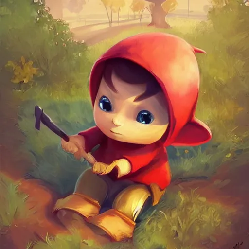 Image similar to cute little boy character inspired in little hood red and link from legend of zelda, digital artwork made by lois van barlee and rhads