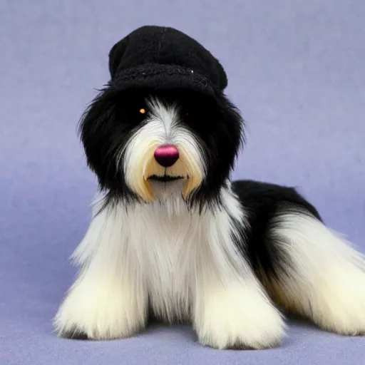 Image similar to TY beanie baby (bearded collie dog), ultra high resolution, cute, adorable, fluffy, 70mm/f2.8, imax